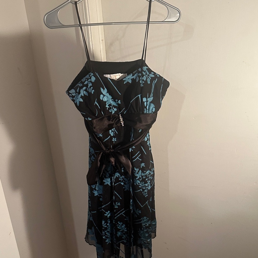 Elegant Black and Blue Floral Dress